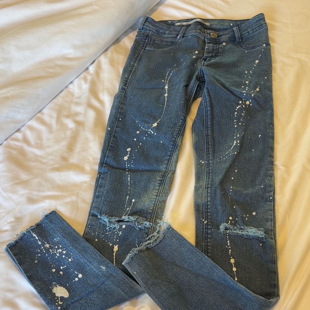 Zara Distressed Blue Skinny Jeans